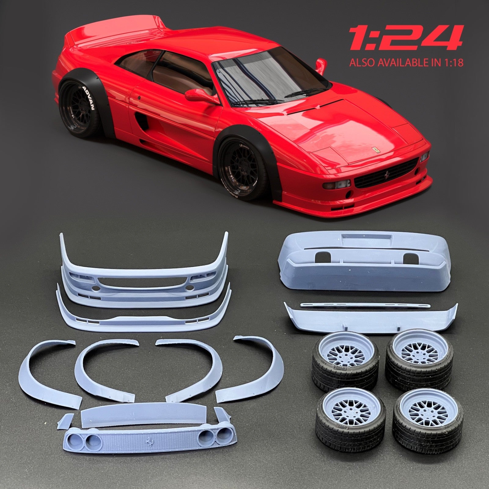 1:24 Ferrari F355 LB Widebody Kit with Wheels Transkit For Fujimi ...