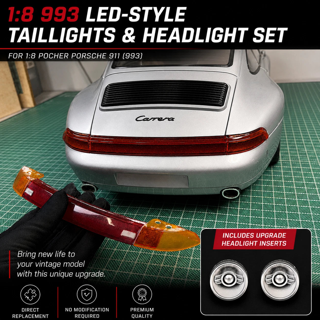 1:8 993 LED Taillights and Headlight Set For Pocher Porsche 911